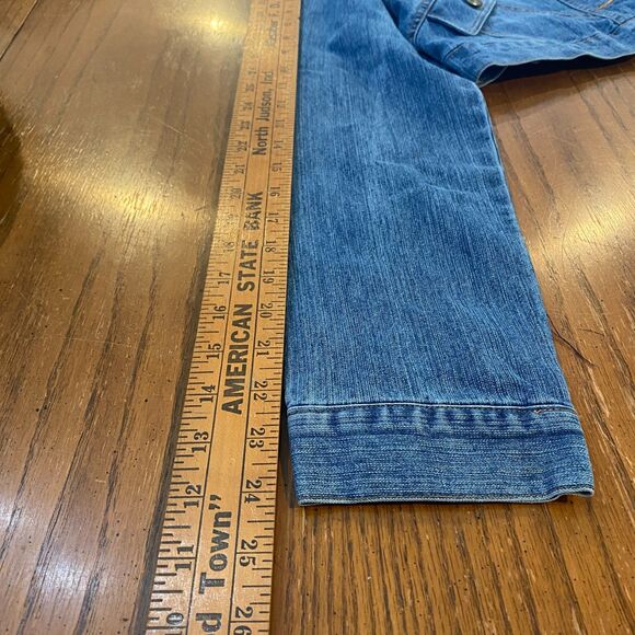 Y2K Cropped Denim Jean Jacket Destiny Jeans Large Blue Festival Streetwear Retro - Picture 10 of 10